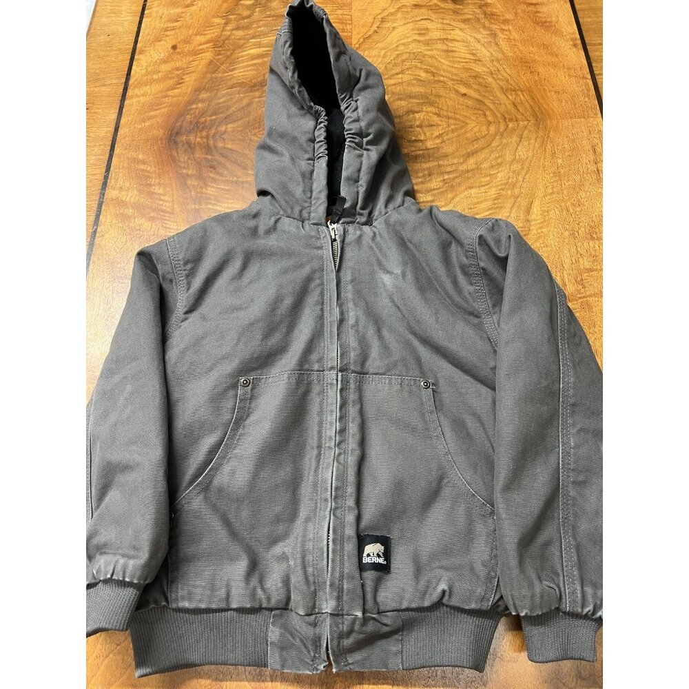 Berne Jacket Boys Size Small Youth Canvas Quilted Lined‎ Coat Work Chore Gray